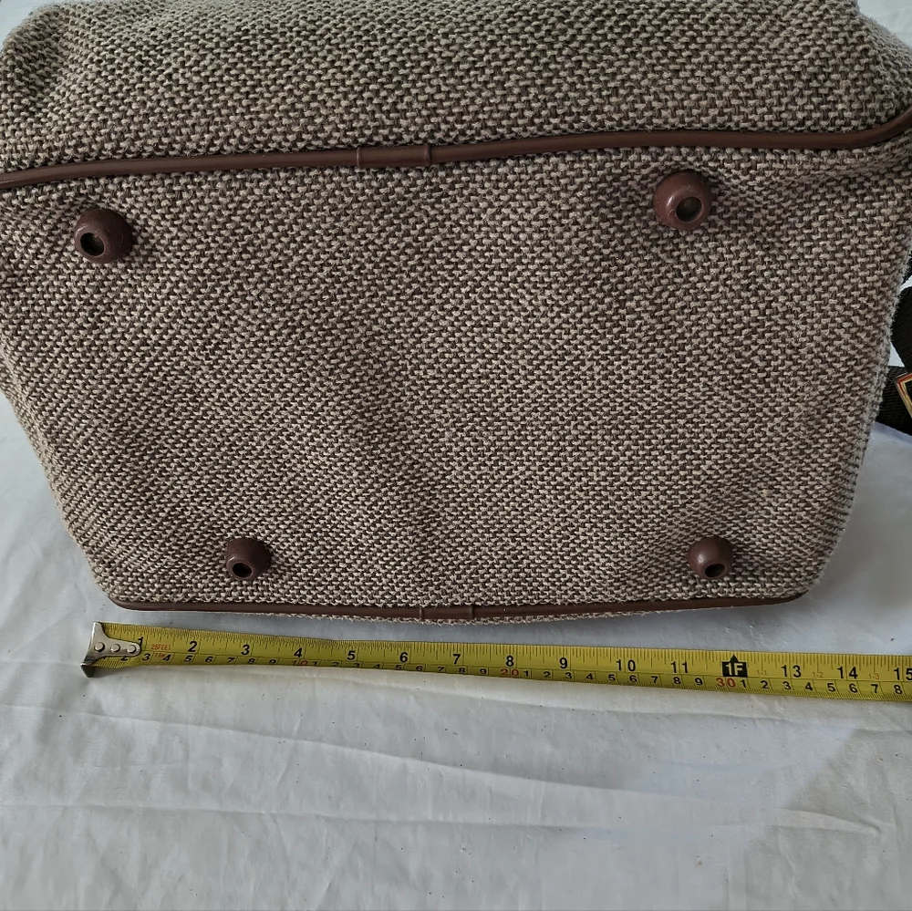 VTG Samsonite 2100 Tweed Brown Woven Travel Bag Luggage Tote Vacation Carry On